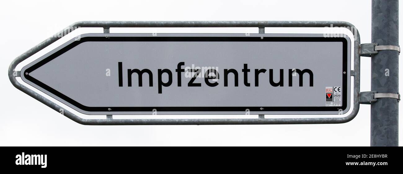 Vaccination centre sign, traffic sign, Schleswig-Holstein, Germany Stock Photo