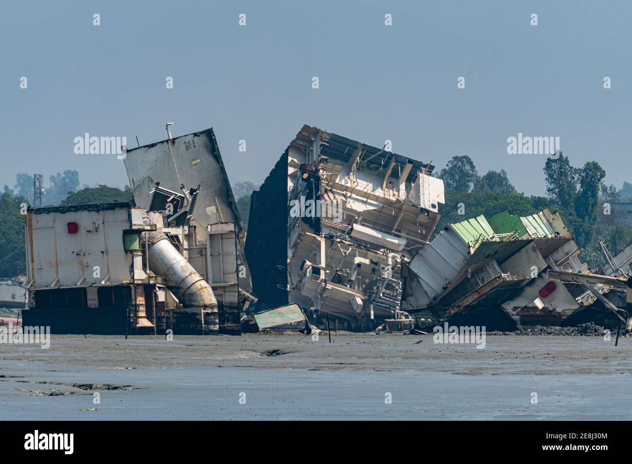 Close up of a huge container ship ready to getting break up, Chittagong Ship Breaking Yard, Chittagong, Bangladesh Stock Photo