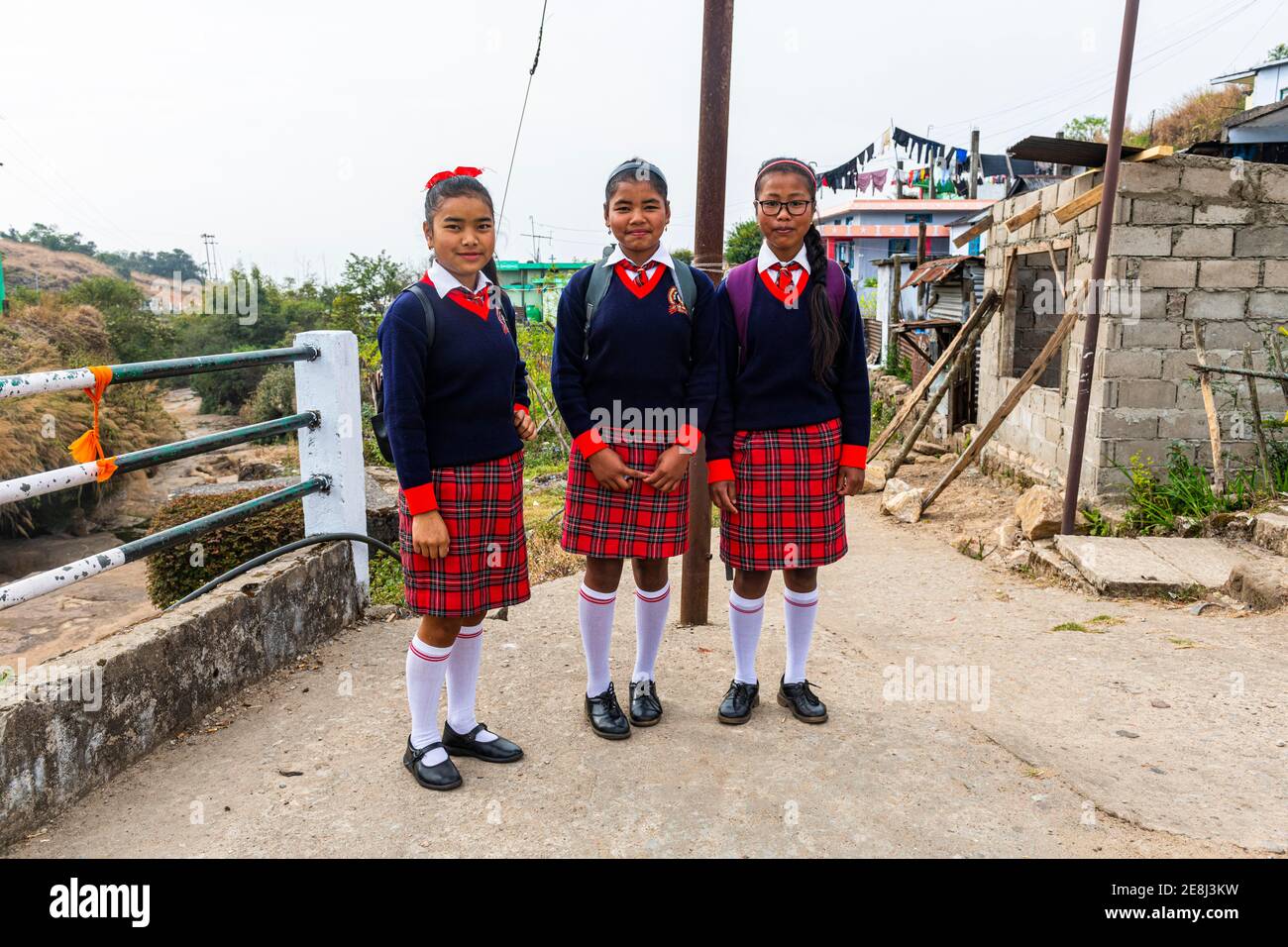 School kids in uniform, Sohra or Cherrapunjee, Meghalaya, India Stock Photo