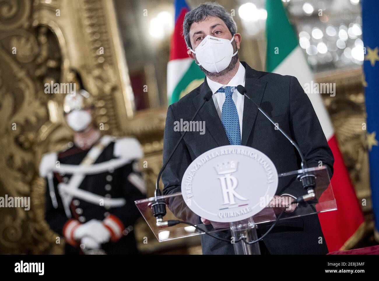 Rome, The President of the Republic Sergio Mattarella, receives the delegations of political parties at the Quirinale during the consultations to resolve the crisis of the Pictured Government: Roberto Fico Stock Photo