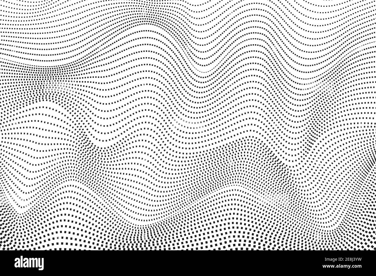 Waving black dotted lines. Digital halftone pattern, squiggly curves.  Abstract background. Monochrome waves design, industrial concept. Vector EPS10 Stock Vector