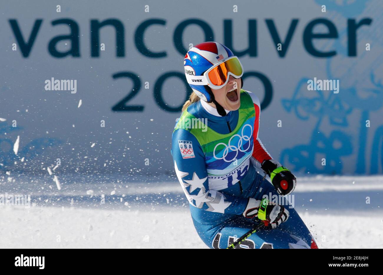 Lindsey Vonn of the U.S. celebrates winning the gold medal following