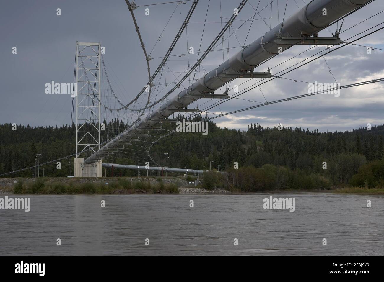 Trans-Alaska oil pipeline spans the Tanana River near Delta Junction, Alaska, USA Stock Photo