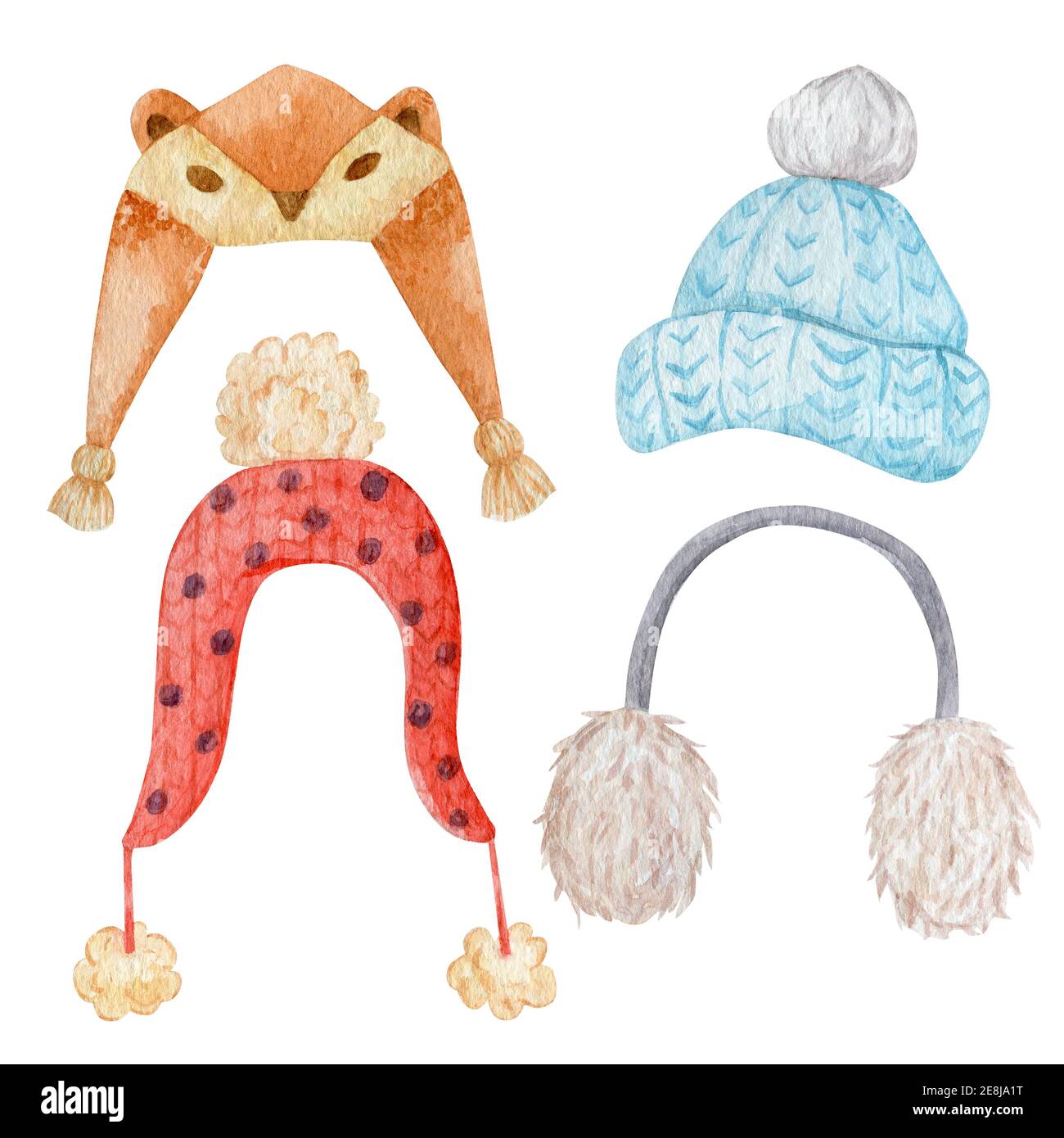 Warm hats for winter season set isolated on white background Stock Photo - Alamy