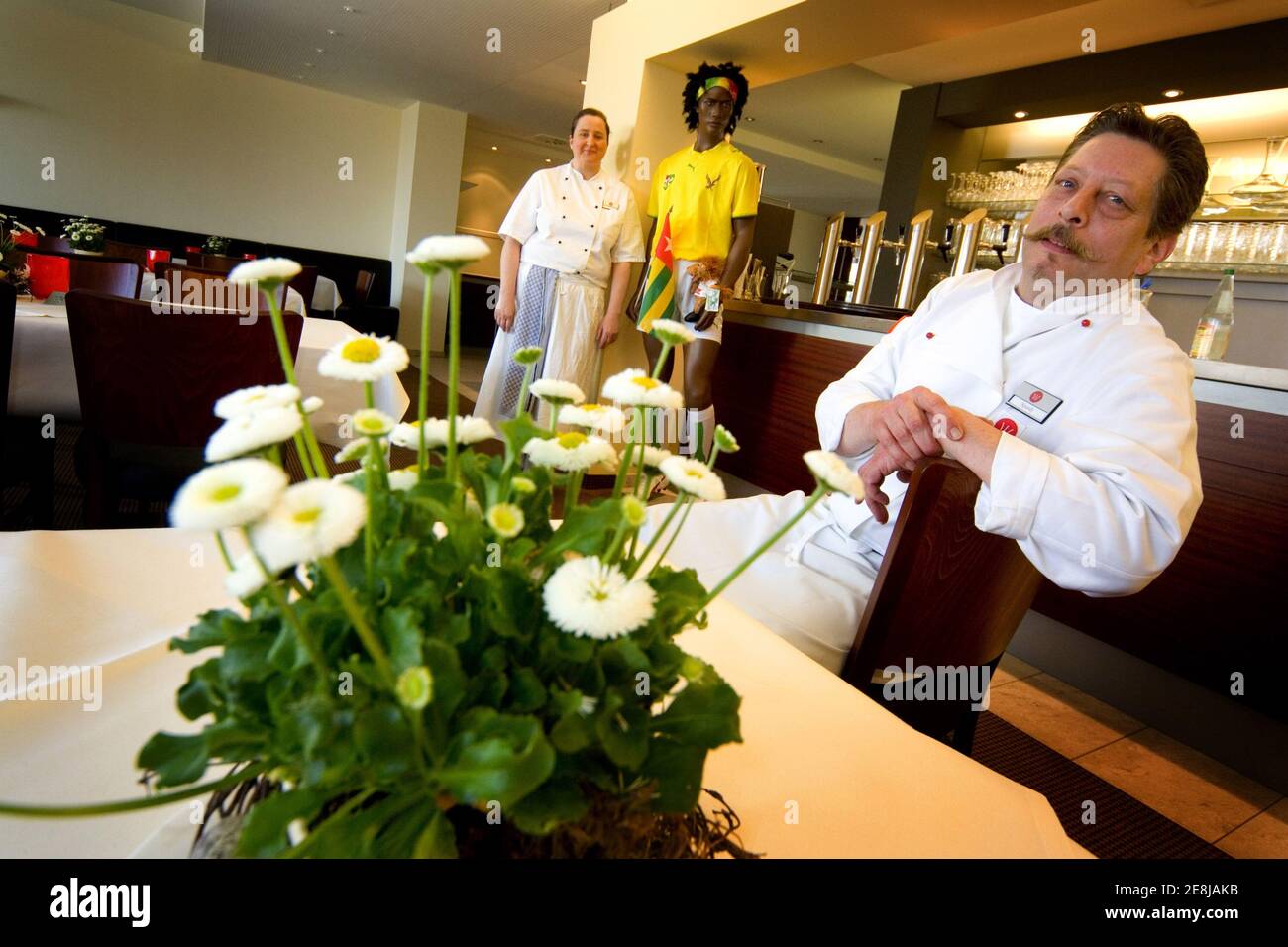 Picture shows the chief cooks Petra Weber (L) and Edwin Schmid (R) in the restaurant of Hotel Waltersbuhl in Wangen near lake Constance April 21, 2006. The Togo national soccer team will be staying here for the duration of the World Cup 2006 tournament.  WORLD CUP 2006 PREVIEW HOTEL  REUTERS/Miro Kuzmanovic Stock Photo