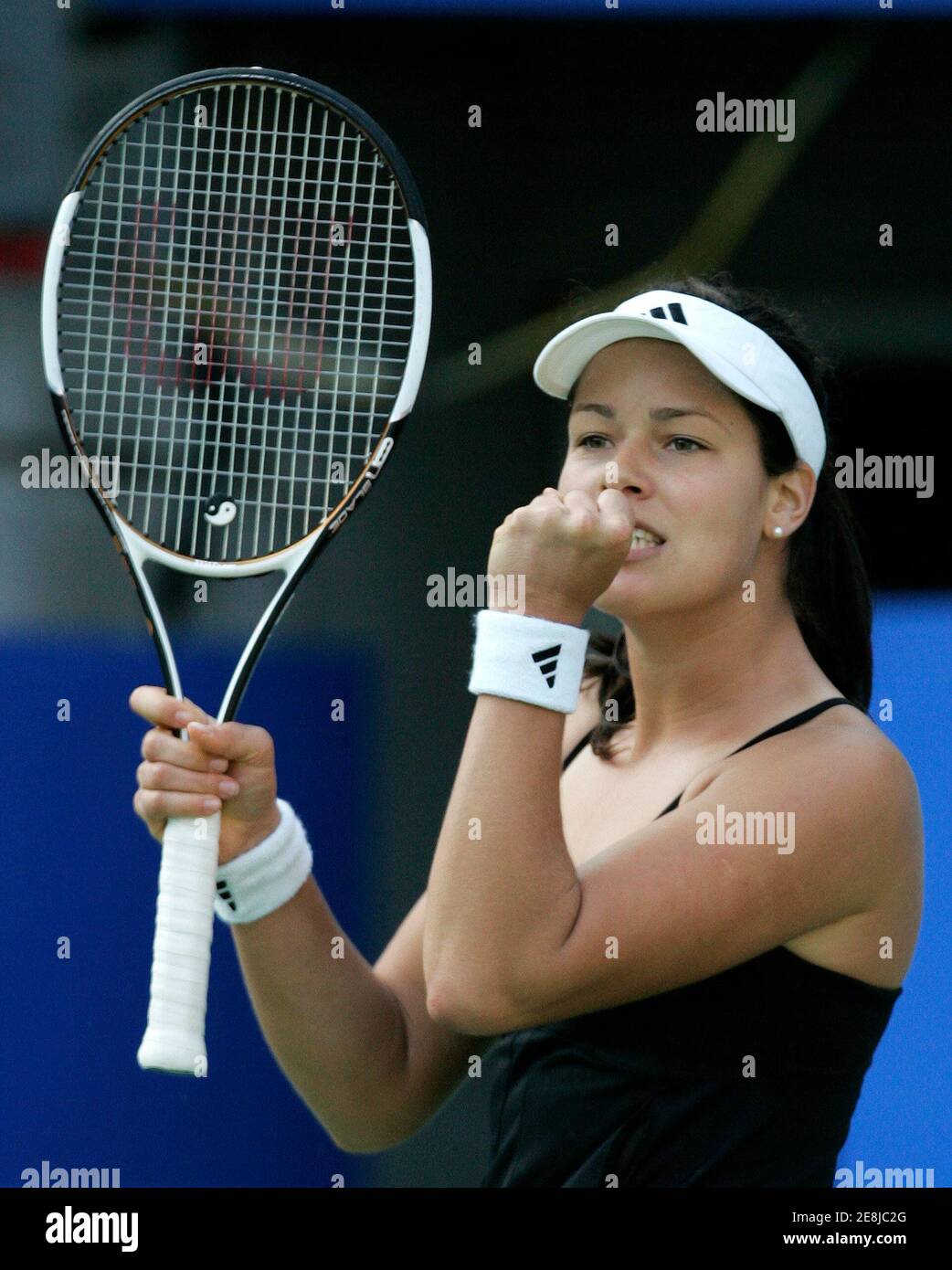 Ana Ivanovic of Serbia reacts after winning a point during her match against Nadia Petrova of Russia who retired hurt at the Sydney International tennis tournament at Olympic Park in Sydney January 9, 2007. REUTERS/Will Burgess (AUSTRALIA) Stock Photo