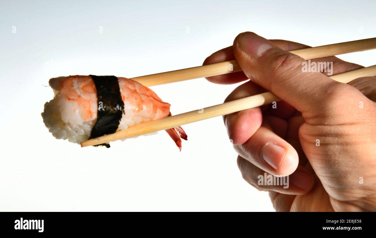 Ebi nigiri sushi with shrimp cooked in bamboo sticks Stock Photo Alamy