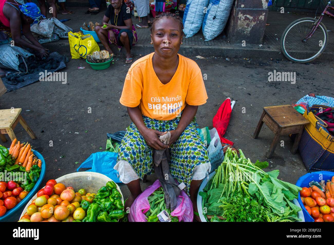 Market women in the Central Market in the city of Sao Tome, Sao Tome and Principe, Atlantic ocean Stock Photo