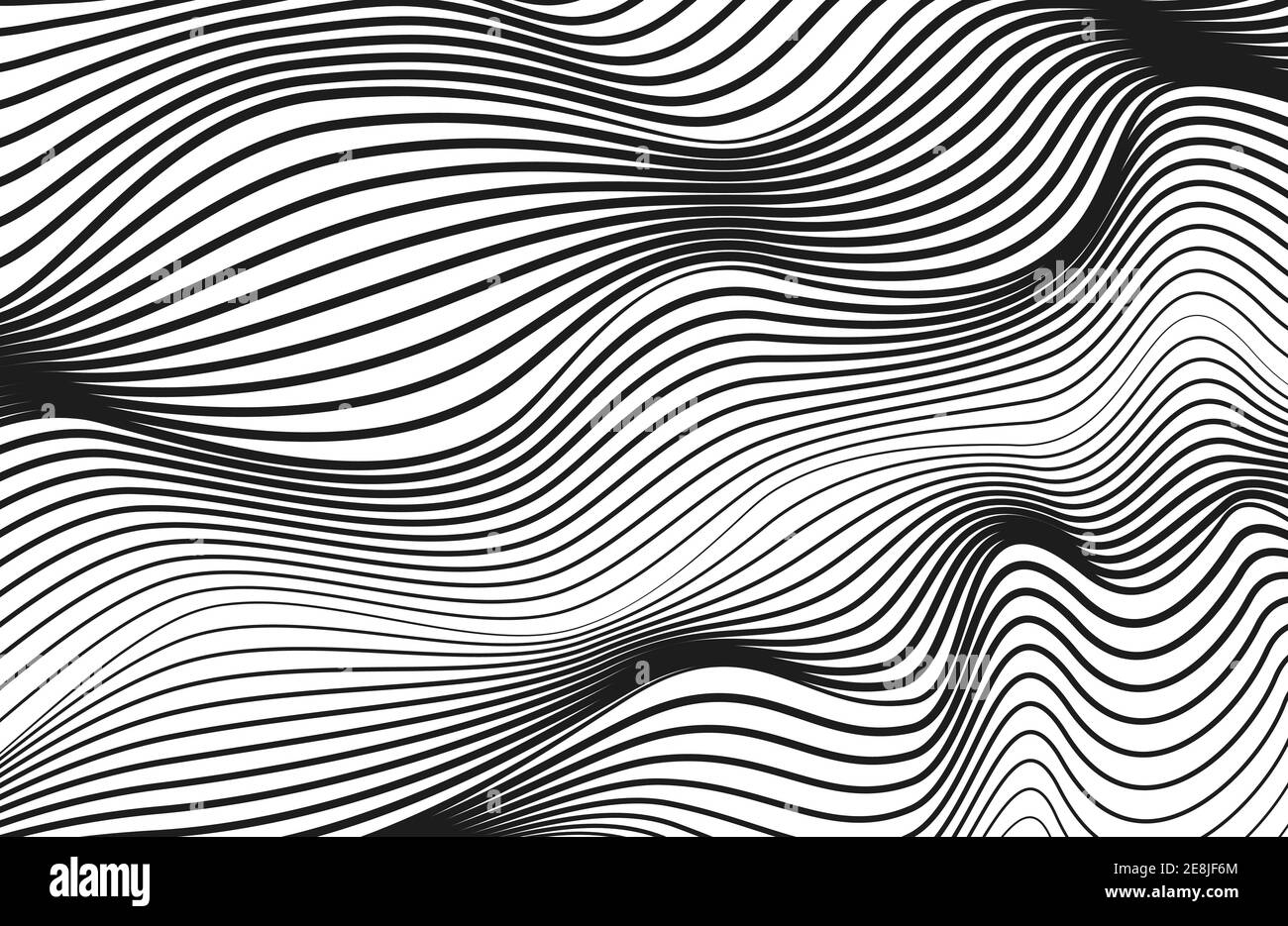 Black squiggly lines, white background. Abstract striped pattern. Vector modern op art design. Radio, sound waves concept. Technology curves. EPS10 Stock Vector
