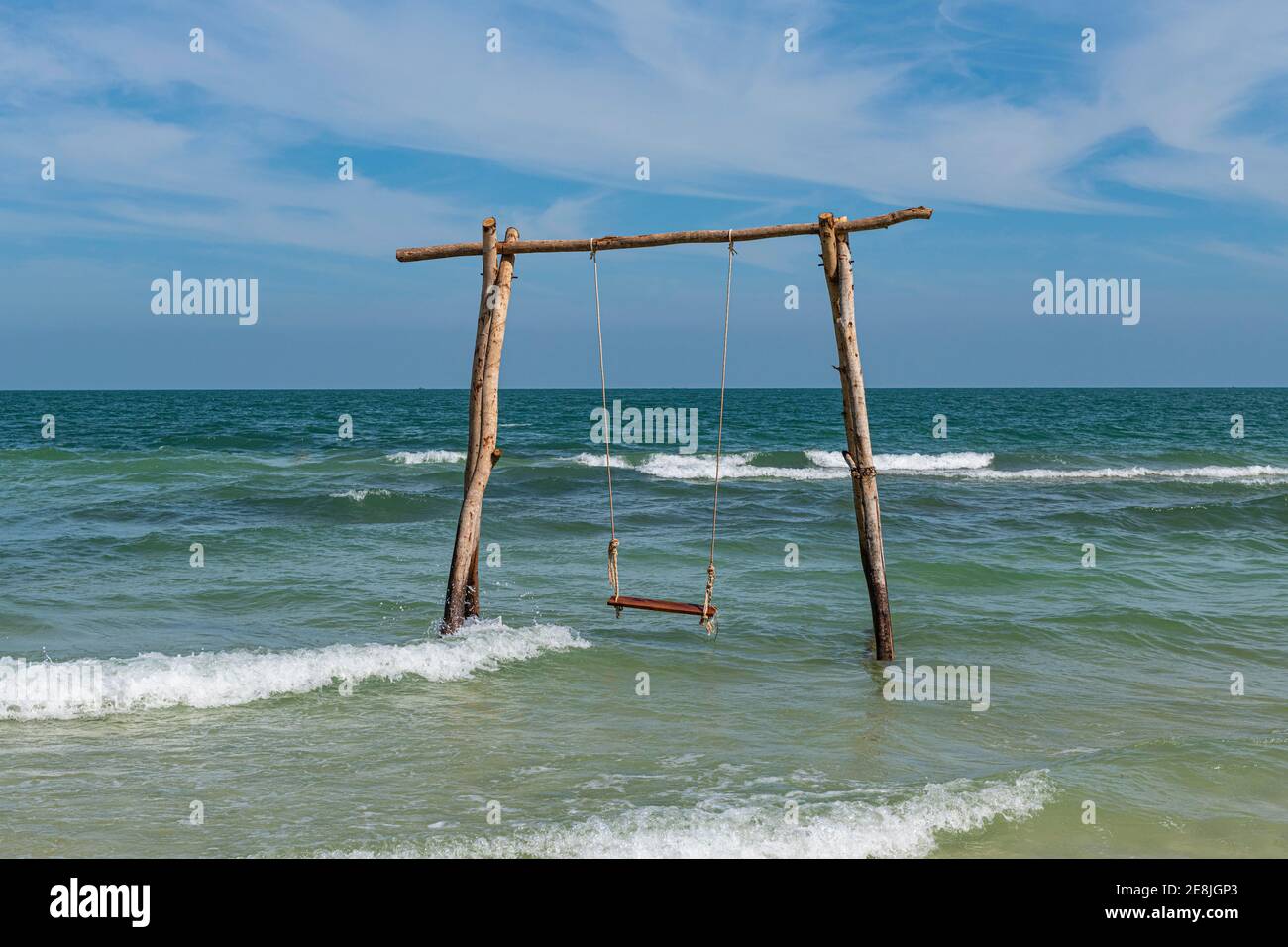Swing in the ocean, Sao Beach, island of Phu Quoc, Vietnam Stock Photo