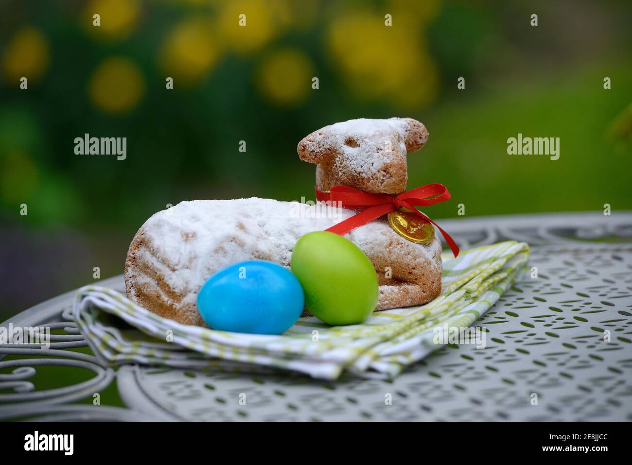 Easter lamb and Easter eggs Stock Photo