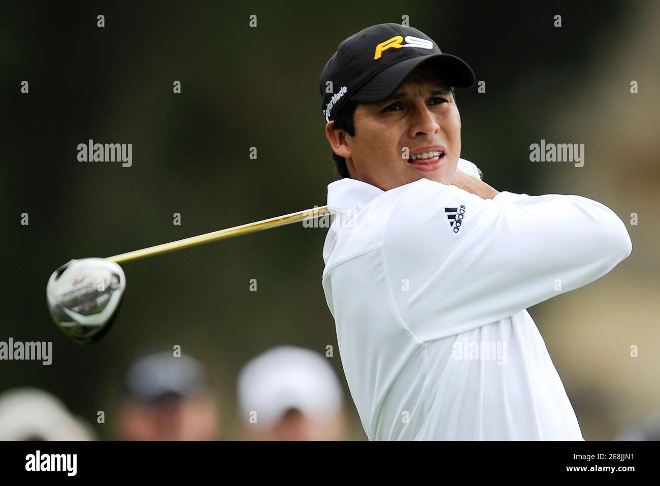 Andres Romero of Argentina drives on the second hole during the final round of the Northern Trust Open golf tournament in the Pacific Palisades area of Los Angeles February 22, 2009.  REUTERS/Gus Ruelas (UNITED STATES) Stock Photo