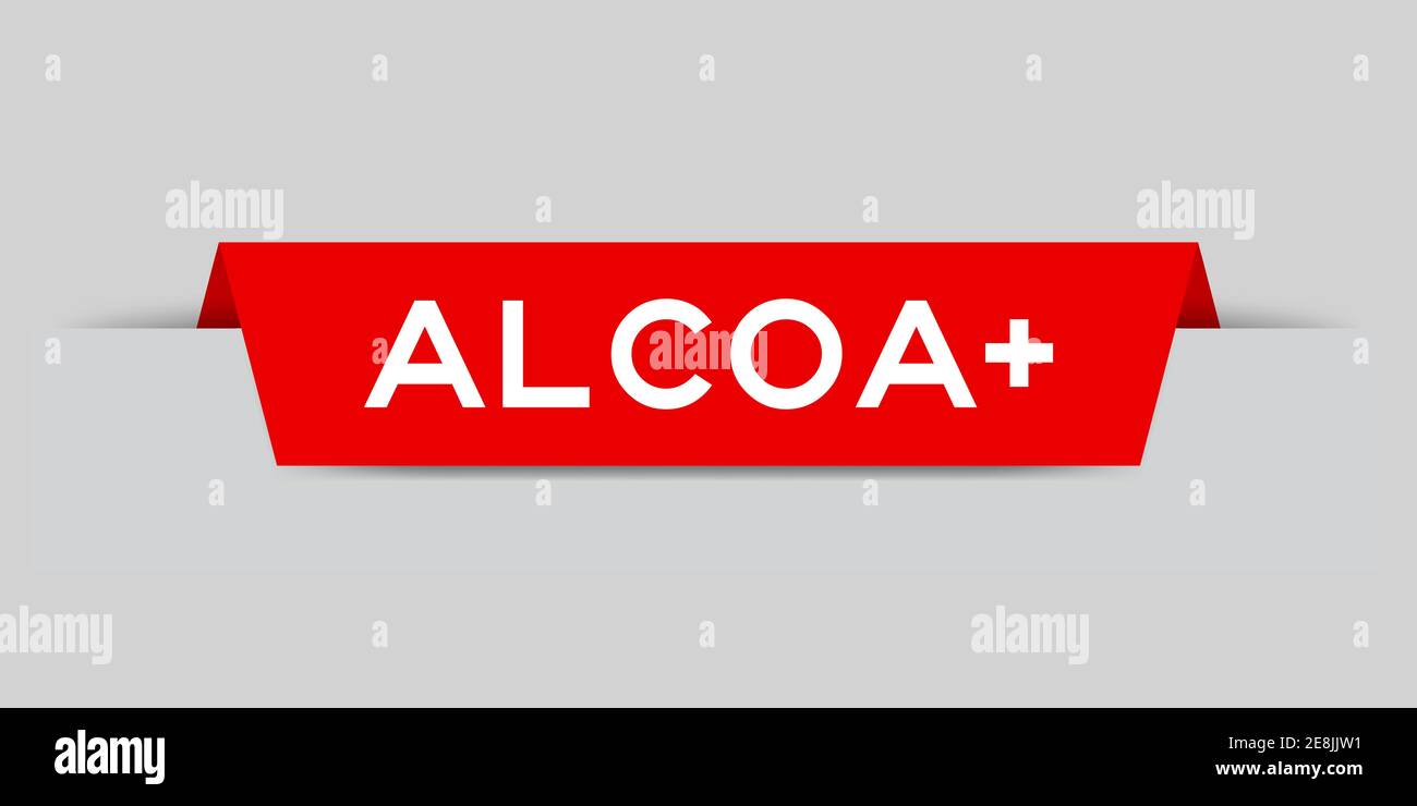 Red color inserted label with word aloca + on gray background Stock Vector