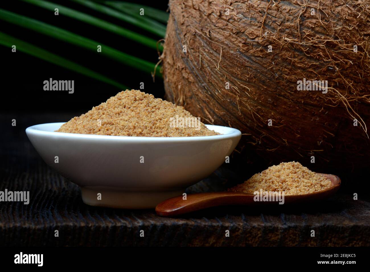 Coconut blossom sugar in shell and coconut Stock Photo