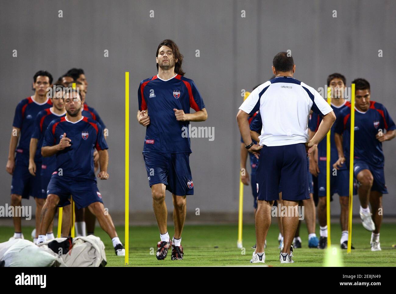 Members of the Atlante soccer team take part in a training session at Al Nahyan stadium in Abu Dhabi December 10, 2009. Mexico's Atlante will play Auckland City on Saturday during the FIFA Club World Cup soccer tournament in Abu Dhabi. REUTERS/Fahad Shadeed (UNITED ARAB EMIRATES SPORT SOCCER) Stock Photo