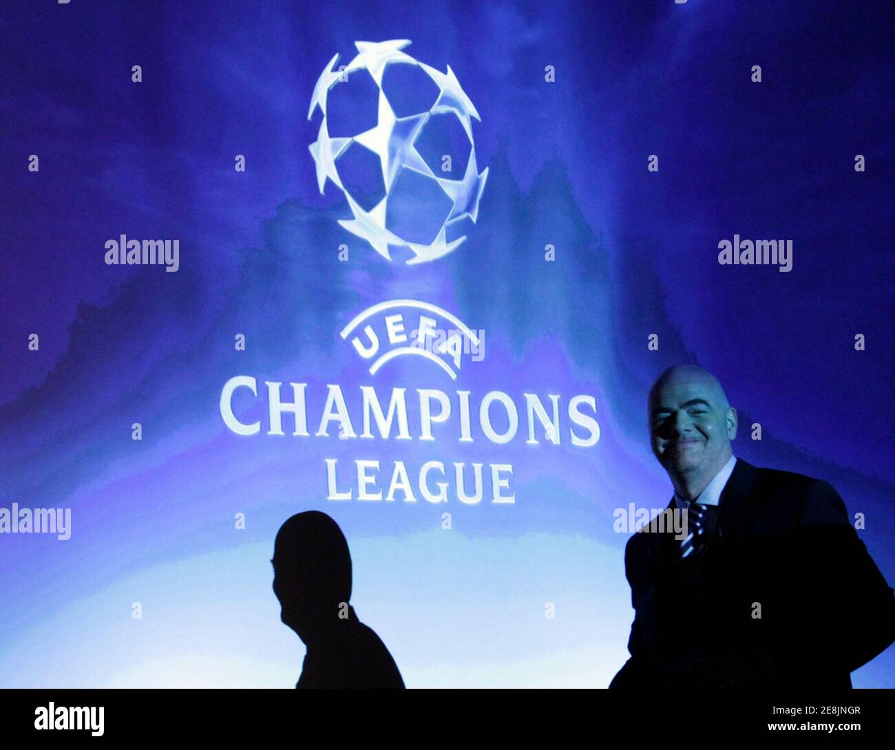 UEFA General Secretary Gianni Infantino arrives for the draw for the quarter -finals soccer matches of the Champions League at the UEFA headquarters in  Nyon March 19, 2010. The quarter-finals will be played