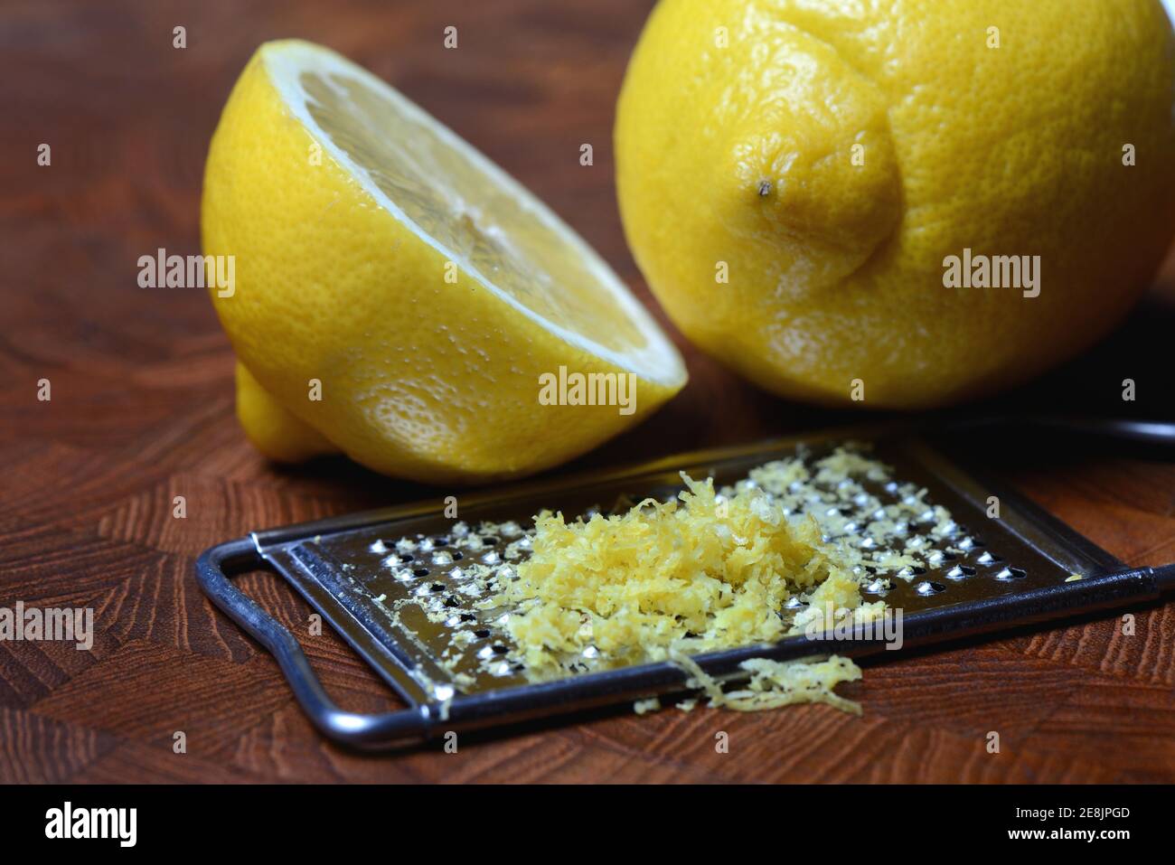 Lemon, lemon rubbing on grater, lemon peel, lemon rind, lemon rubbing