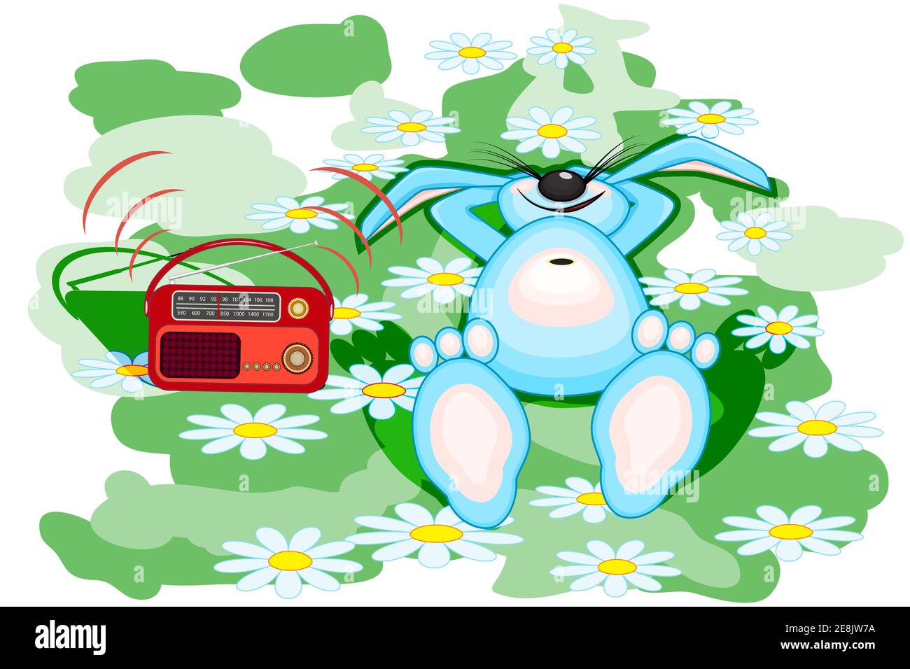 Bunny with radio isolated on white background. Cute blue rabbit ...