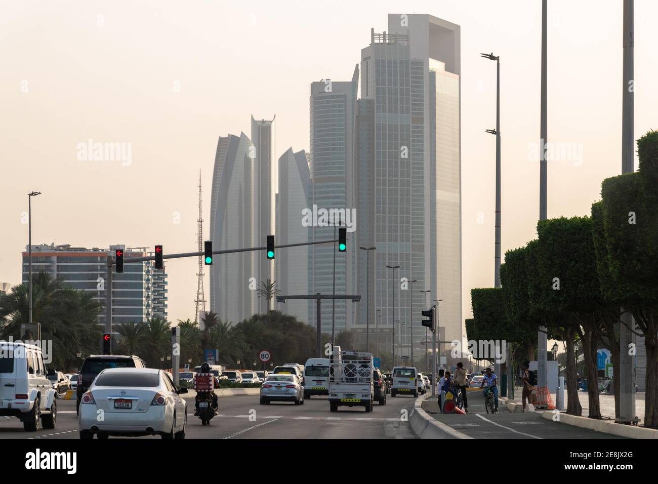 Abu Dhabi, UAE - March 31. 2019. The Modern skyscrapers on Corniche Road Stock Photo