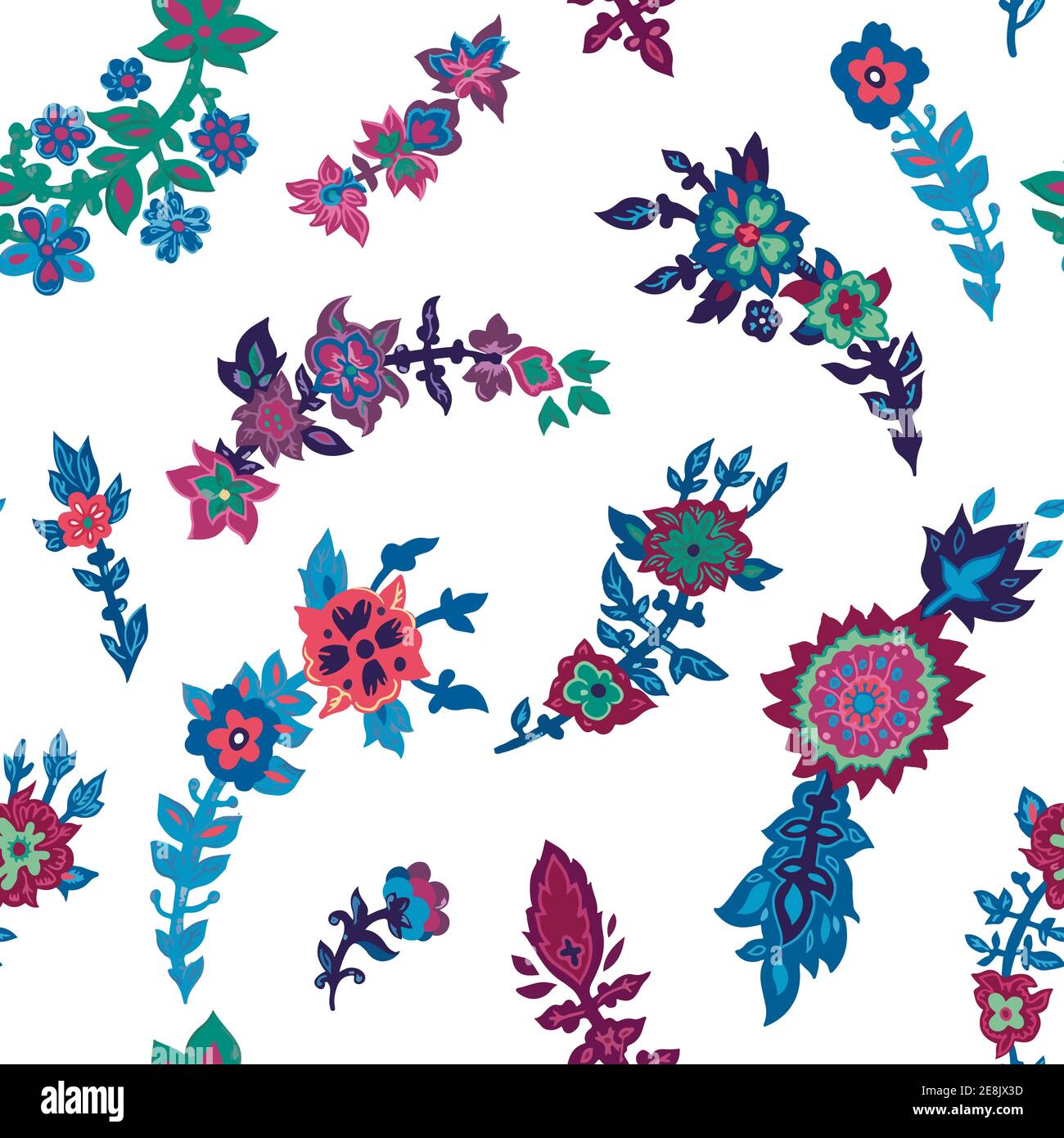 Flowers and branches with leaves seamless pattern Stock Vector