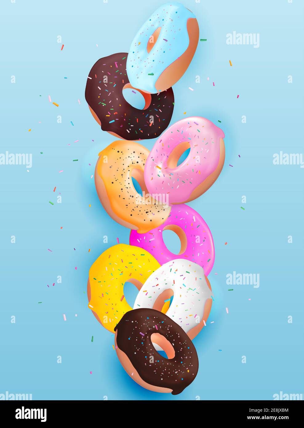 Realistic 3d sweet tasty donut background. Can be used for dessert menu ...