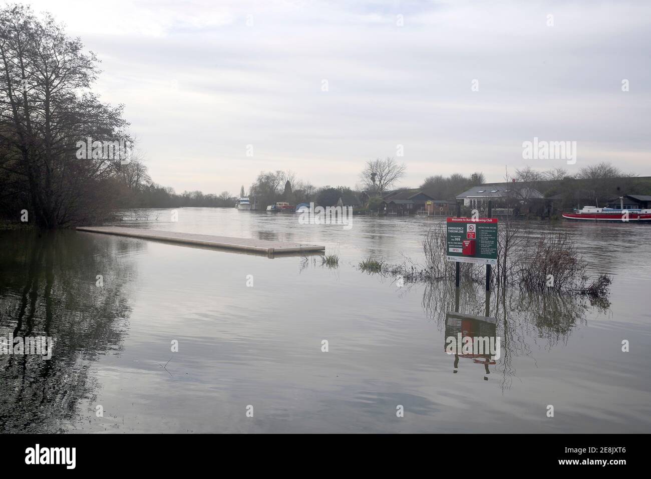 The flooded towpath by Burway rowing club in Laleham-on-Thames after ...