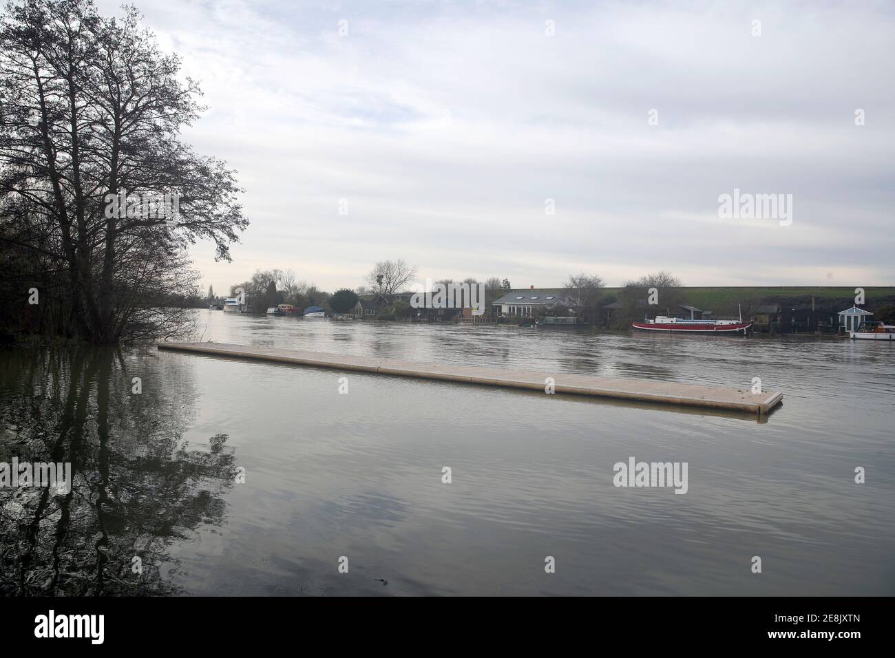 The flooded towpath by Burway rowing club in Laleham-on-Thames after ...