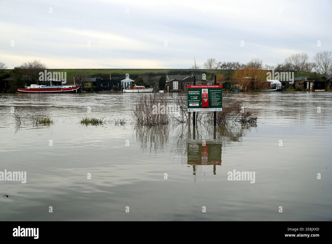 The flooded towpath by Burway rowing club in Laleham-on-Thames after ...