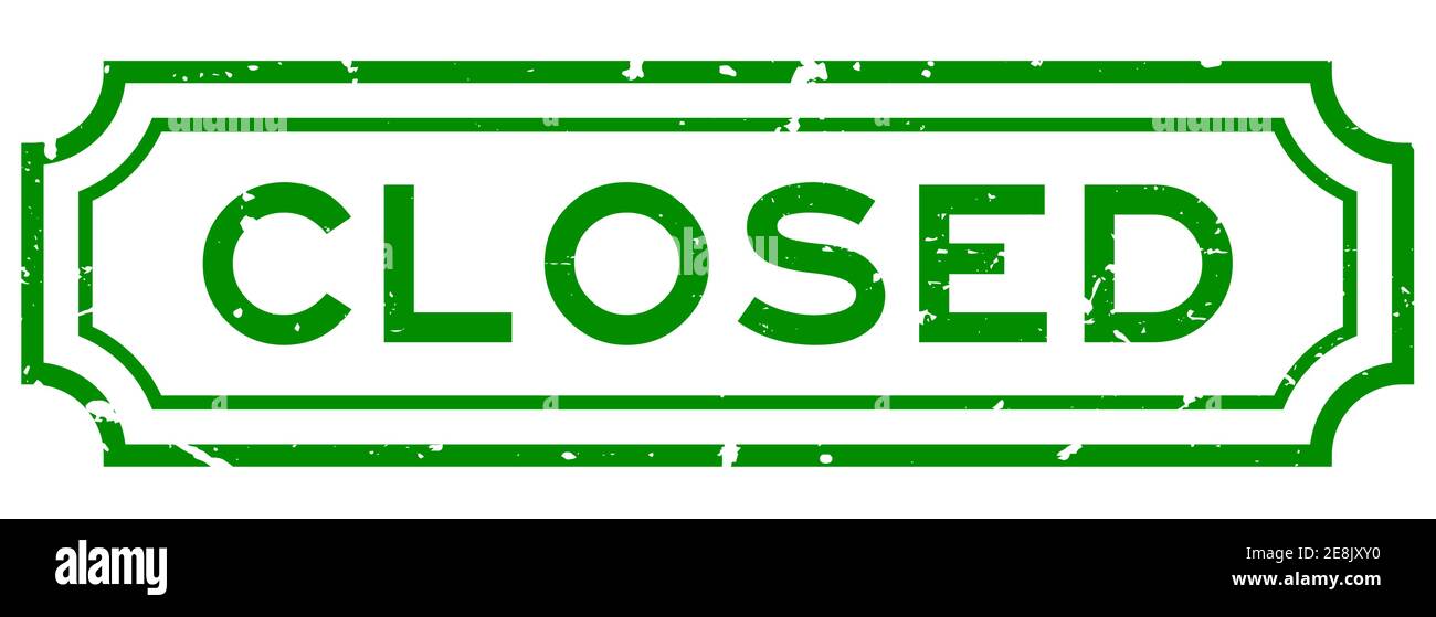 Grunge green closed word rubber business seal stamp on white background