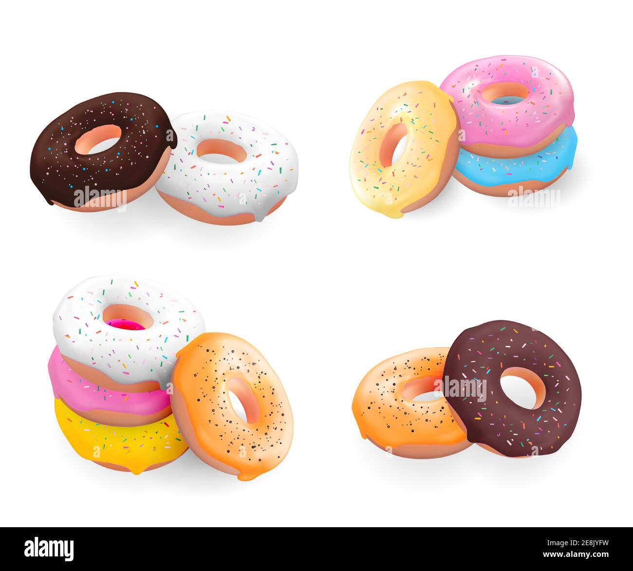 Big Collection Set of Realistic 3d sweet tasty donuts with different ...