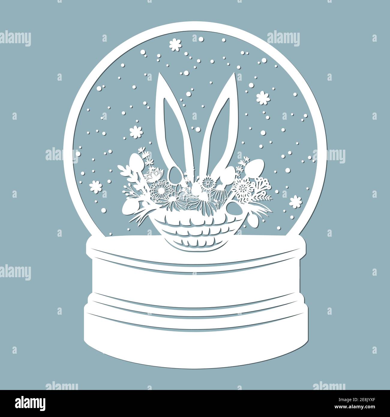 Snow globe, Easter basket with flowers, eggs and ears. Laser cutting