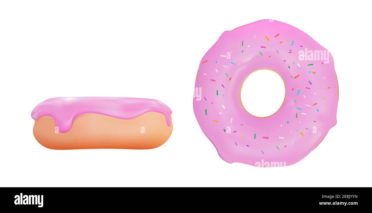 Realistic 3d sweet tasty donut with pink strawberry icing. Vector  illustration Stock Vector Image \u0026 Art - Alamy, image size:1300x745