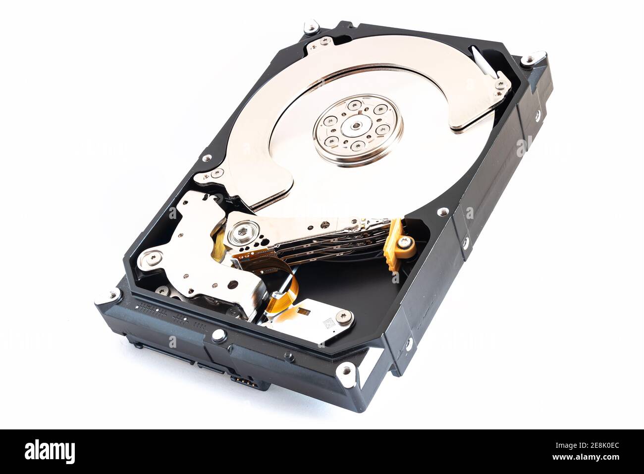 Detailed view of the inside of a hard disk drive Stock Photo