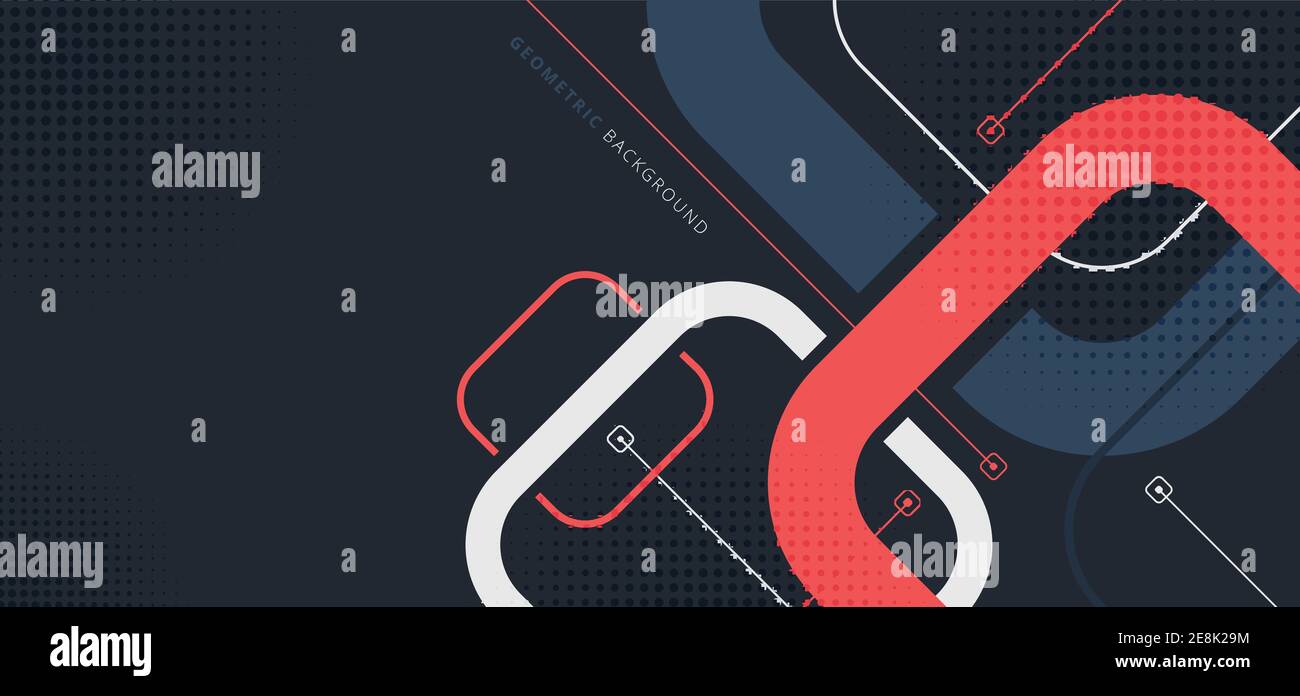 Banner web template design rounded squares geometric blue and red on ...
