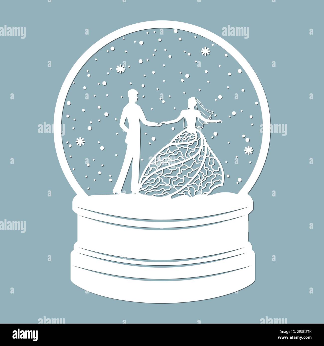 A snow globe, inside a girl and a guy. Laser cutting. Vector illustration. Template for laser cutting, plotter and screen printing. Stock Vector