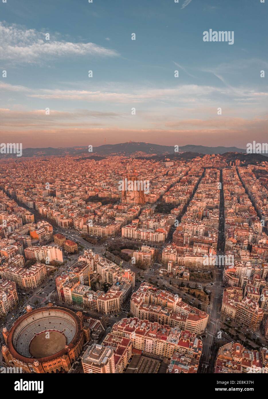 Aerial drone shot of Barcelona city center in morning time Stock Photo -  Alamy