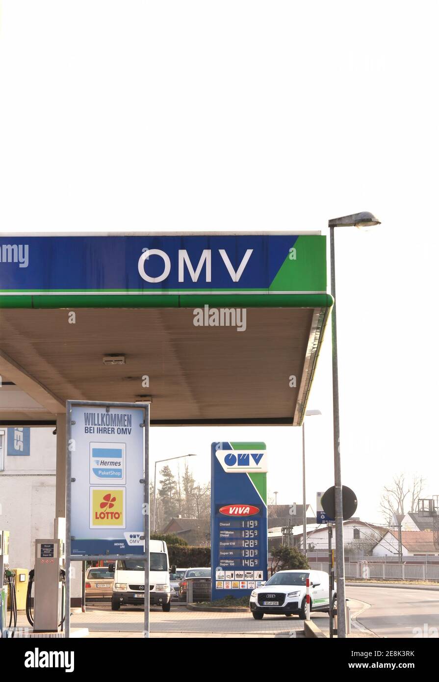 OMV petrol filling station. OMV was founded in 1956 and is the Austria's largest oil industry company Stock Photo