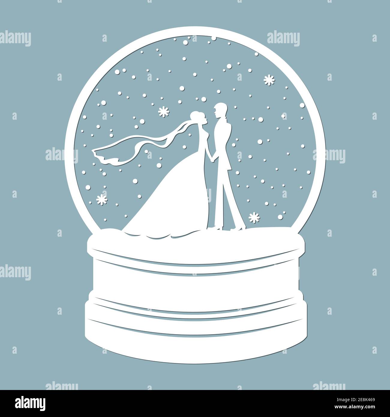 Snow globe, inside the bride and groom. Laser cutting. Vector illustration. Template for laser cutting, plotter and screen printing. Stock Vector