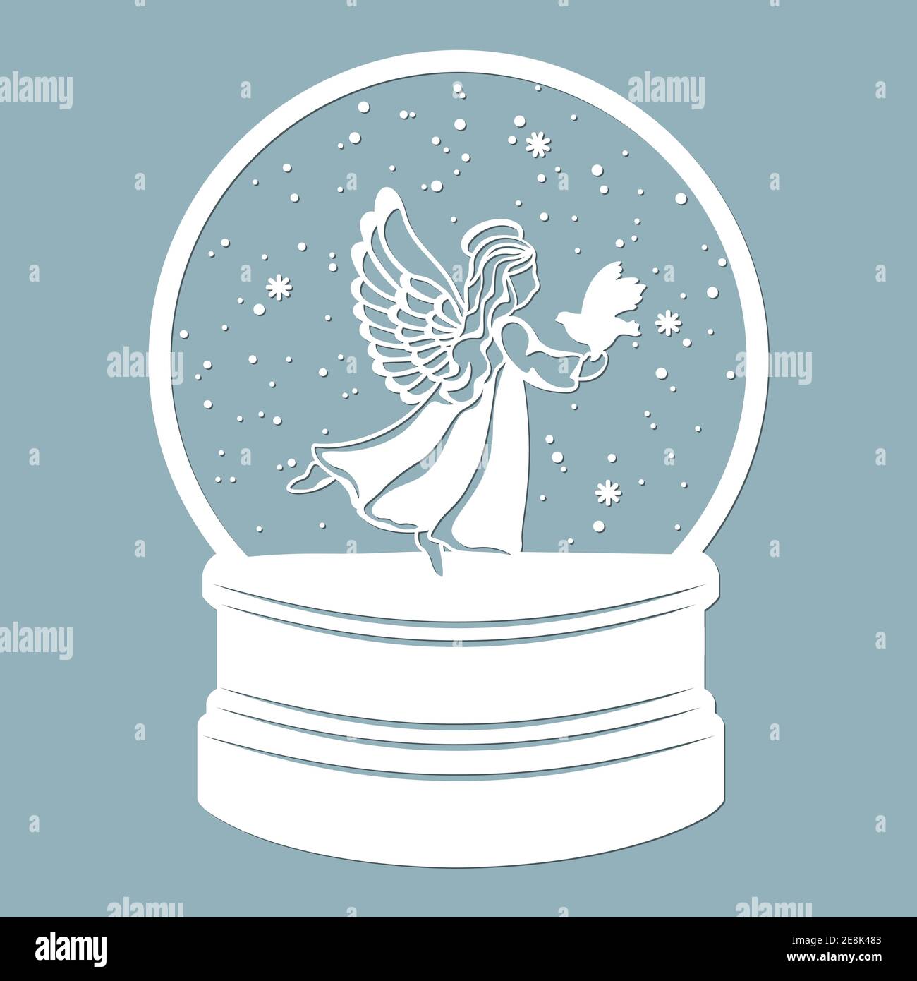 A snow globe, an angel with wings. Laser cutting. Vector illustration