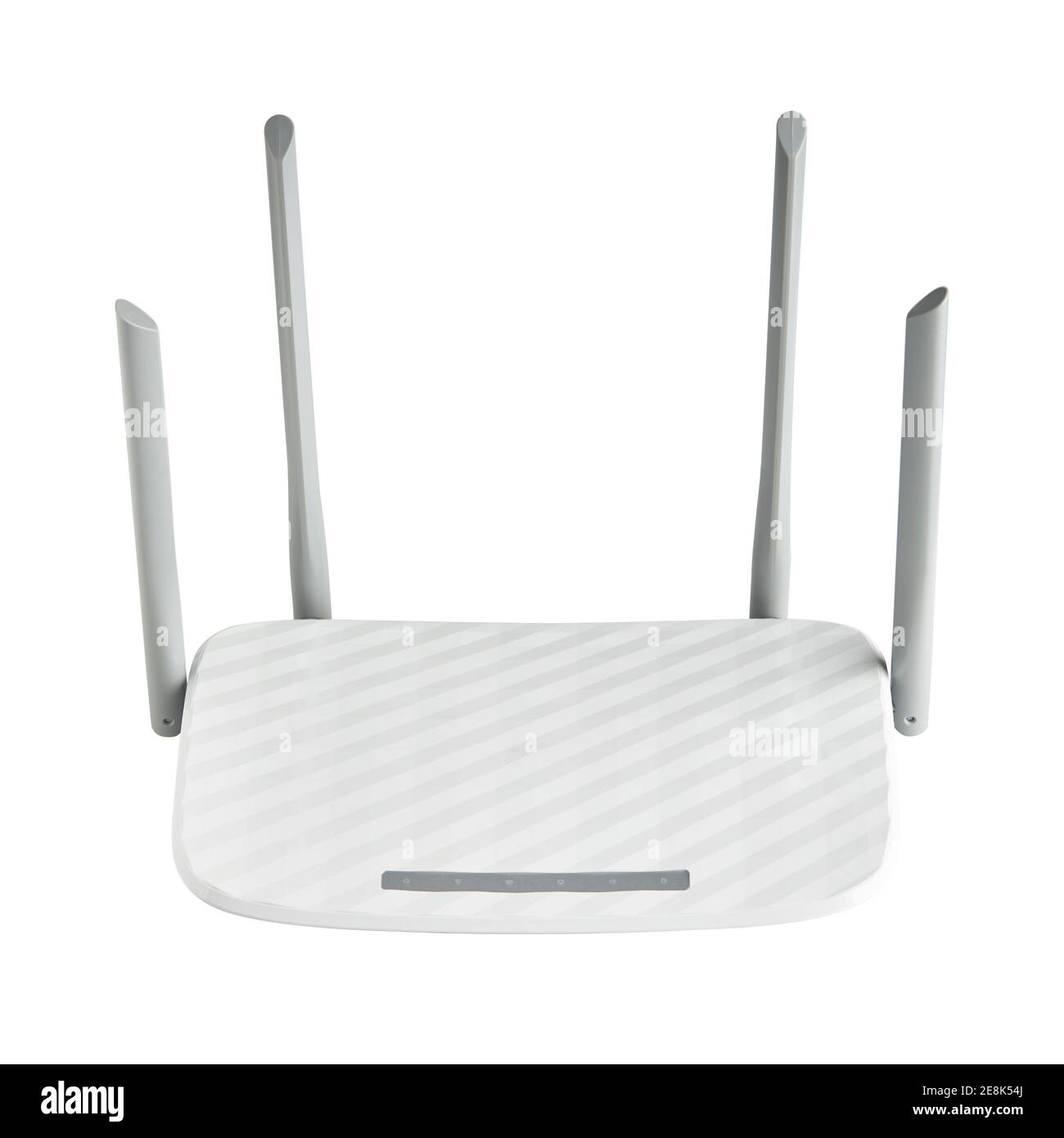 white wireless router with four antennas isolated on white background. modern communication web and internet technologies concept Stock Photo