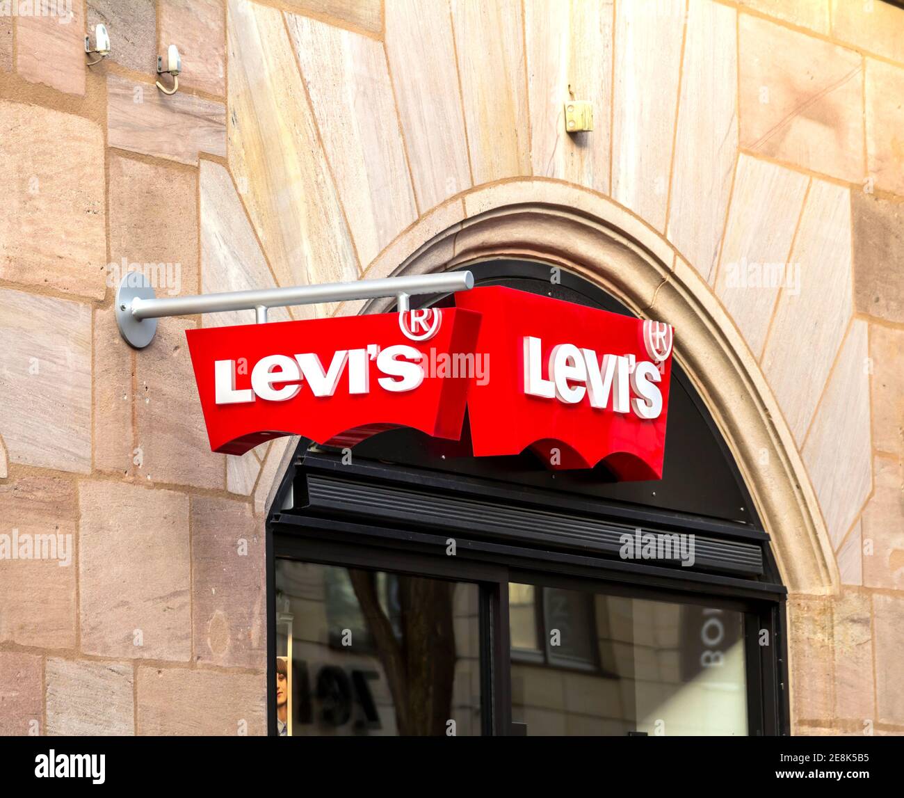 Nurnberg, Germany : Detail of the Levi Strauss & Co. shop in Catania. Levi's  company was founded in 1853 and now have more than 2,800 company-operated  Stock Photo - Alamy