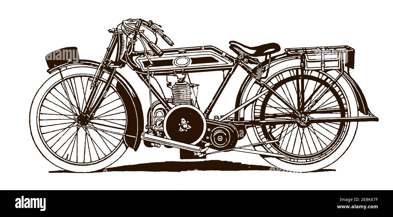 Antique two-stroke motorcycle in side view, after an illustration from the early 20th century Stock Vector