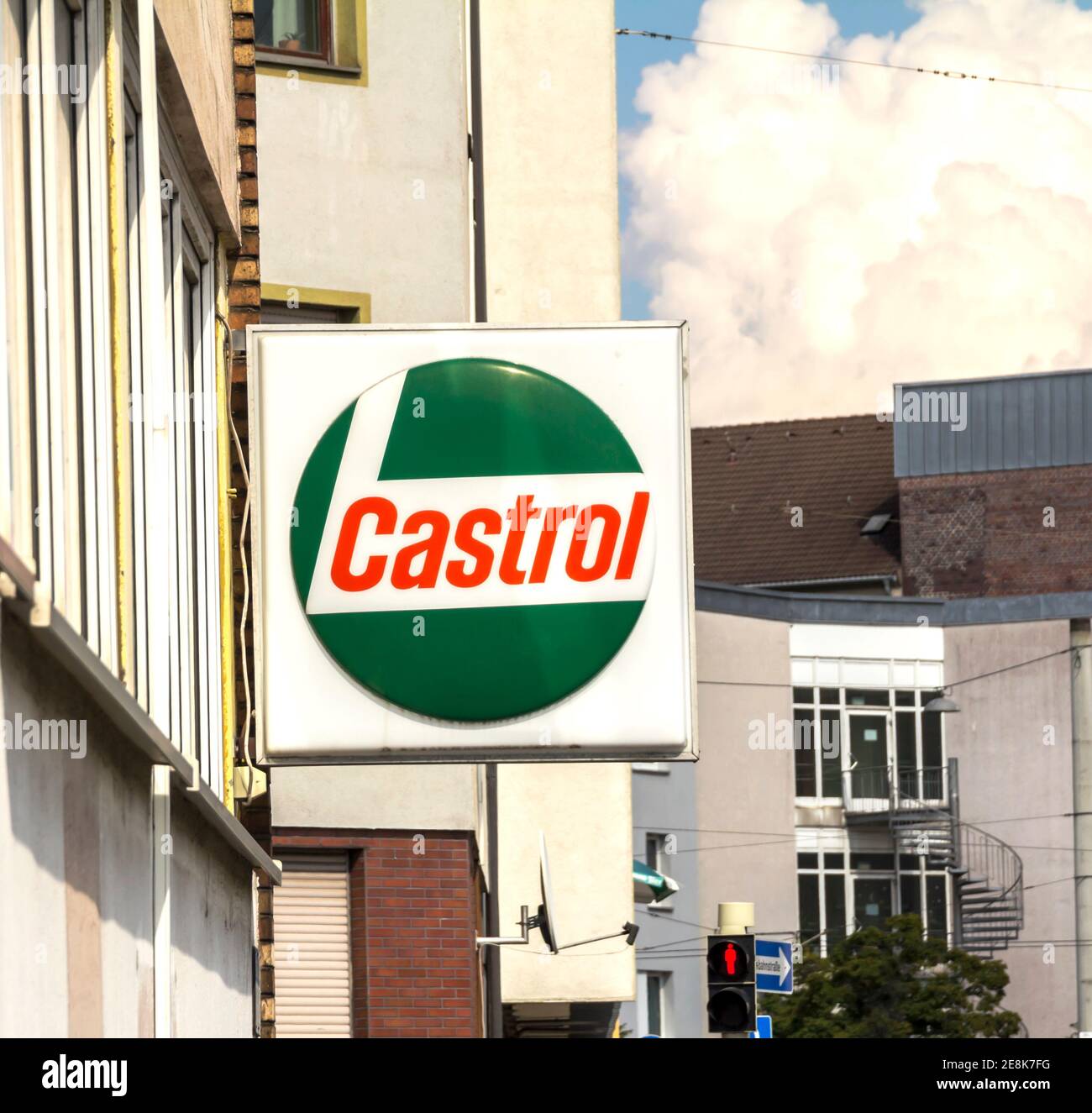 Nurnberg, Germany: Castrol service point. Castrol is a British global brand of industrial and automotive lubricants Stock Photo