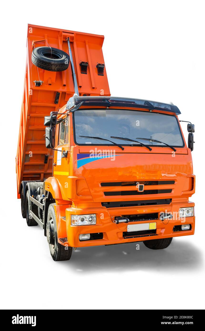 Dump truck on white background Stock Photo - Alamy
