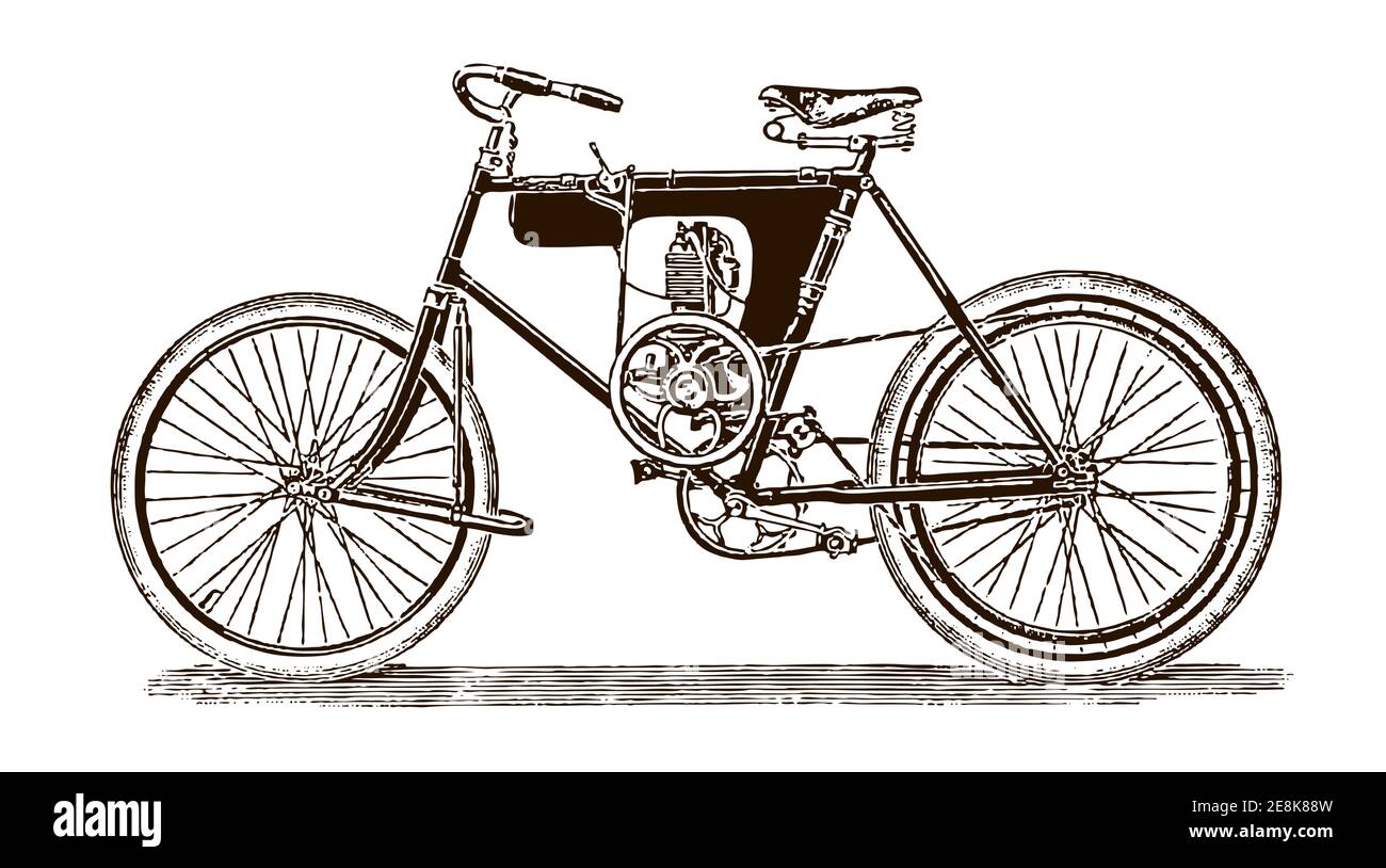 Antique lightweight motorcycle in side view, after an illustration from the early 20th century Stock Vector