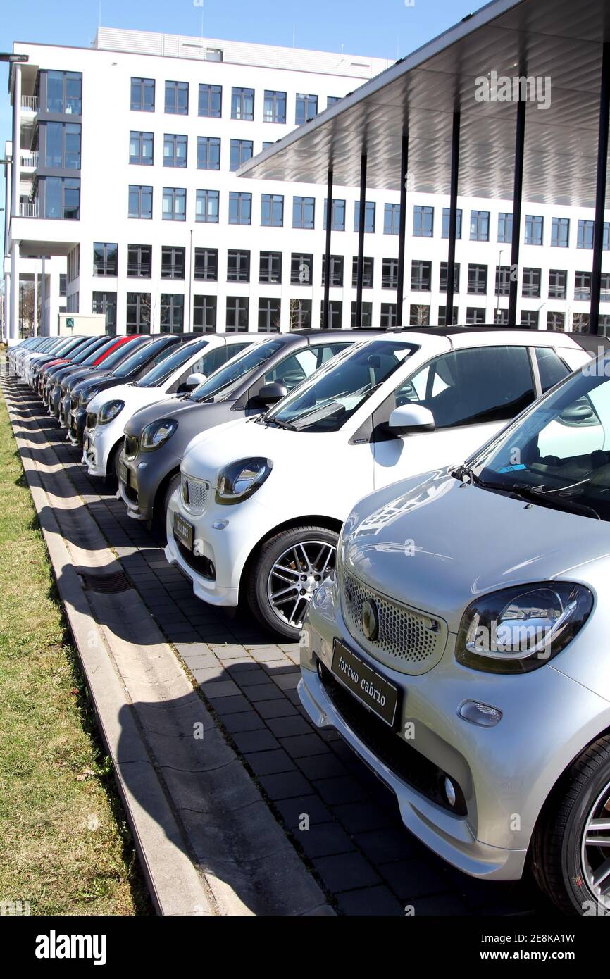 Nurnberg, Germany A Smart Fortwo car exhibited in front of the