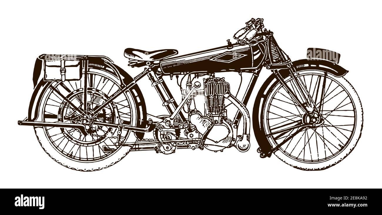 Antique sporty motorcycle in side view, after an illustration from the early 20th century Stock Vector
