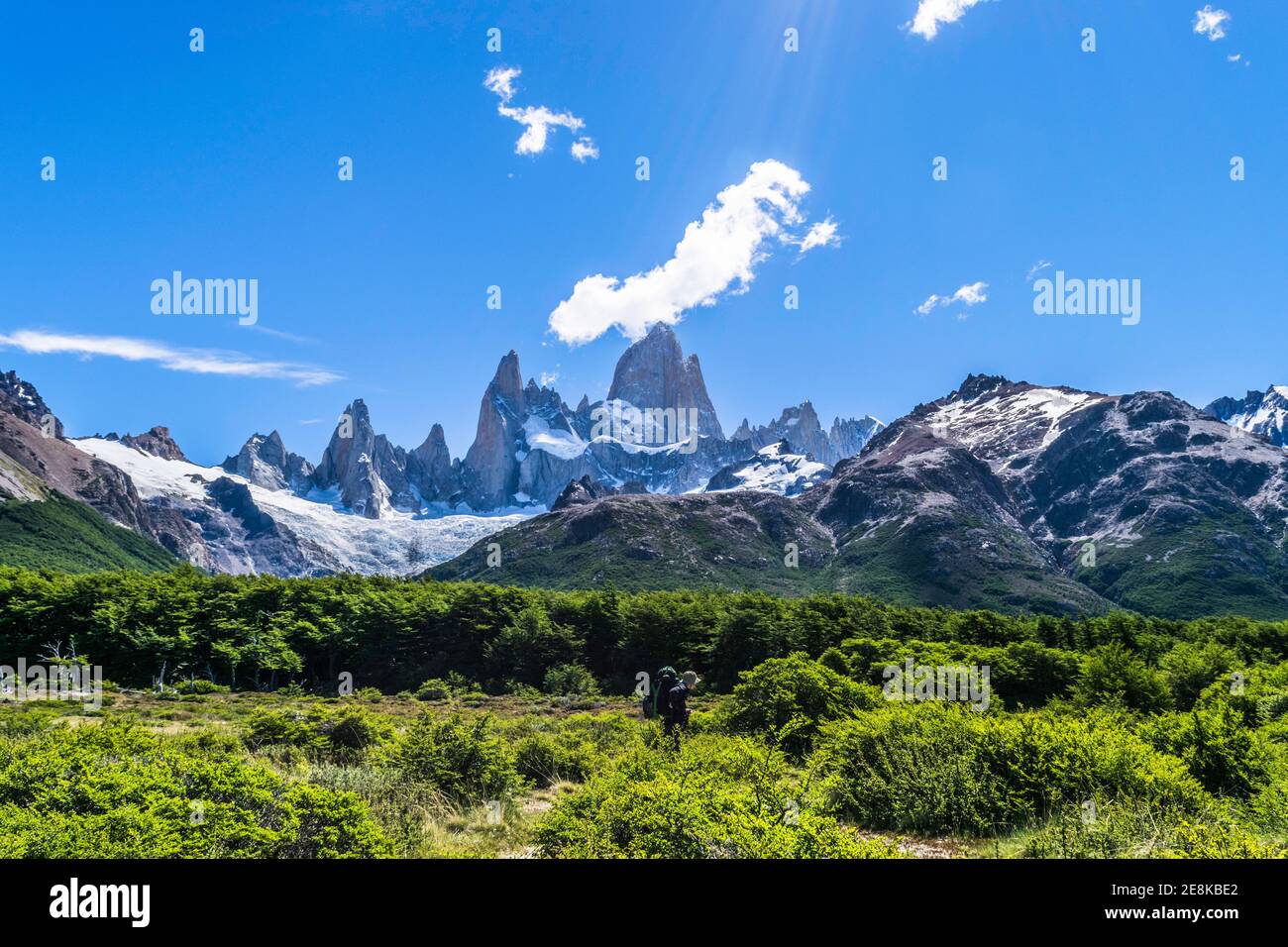 Trekking to Fitz Roy Moutain, Patagonia, El Chalten - Argentina Stock Photo