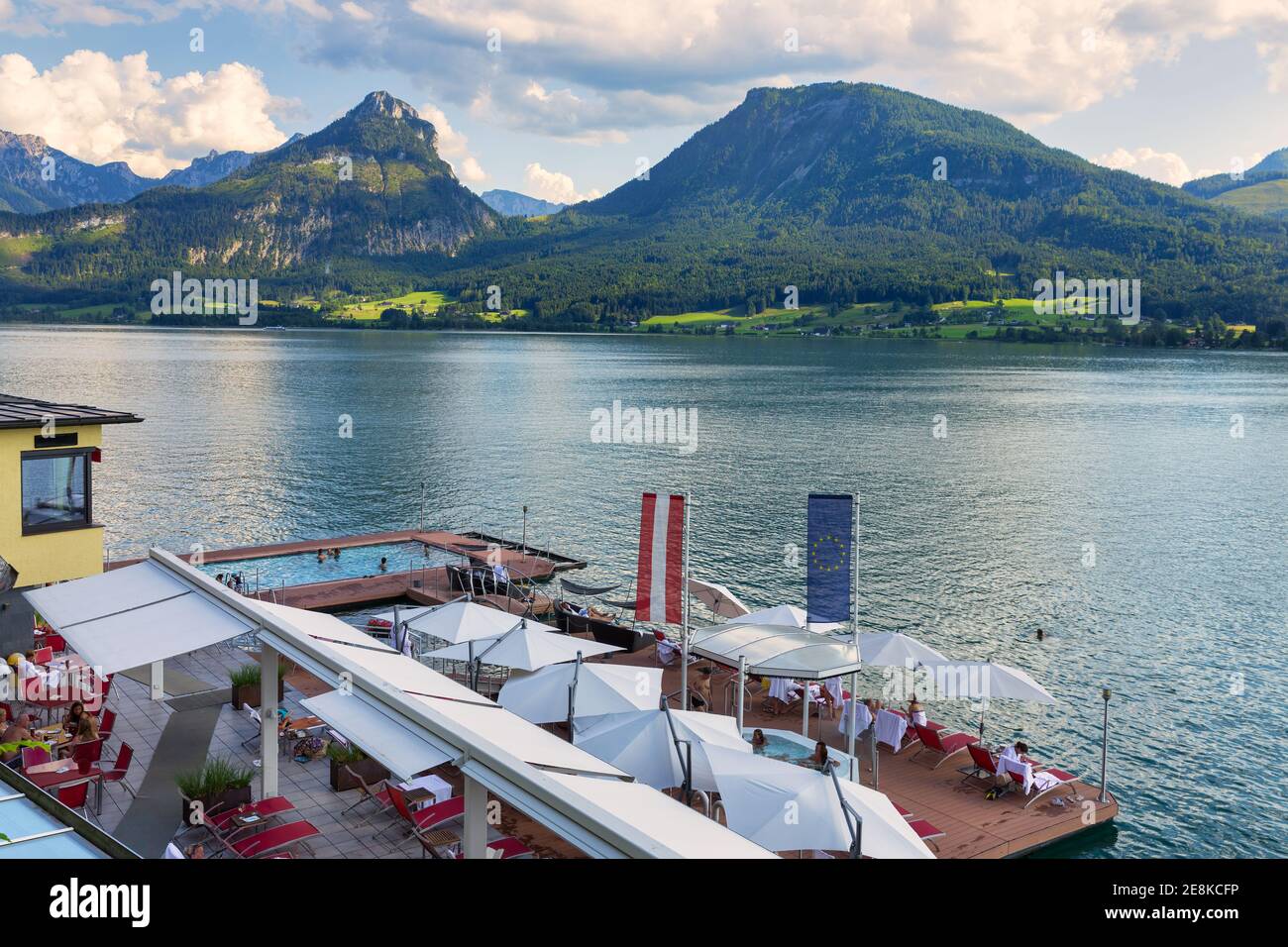 Bathhouse Sankt Wolfgang with beautiful view am Austrian Wolfgangsee Stock Photo