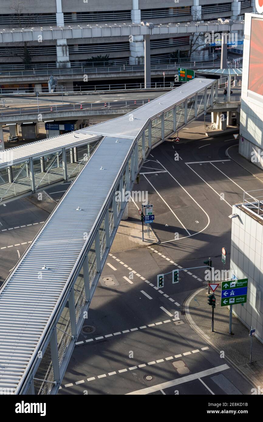 Airport International in lockdown in the Corona crisis - Hardly any tourist traffic, absolutely deserted around Dusseldorf Airport Stock Photo